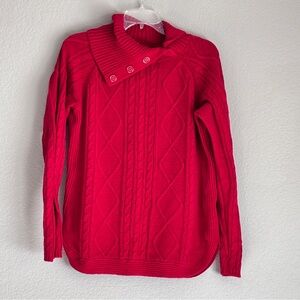Casual Croft & Barrow women’s Red cable knit sweater with collar rounded hem L